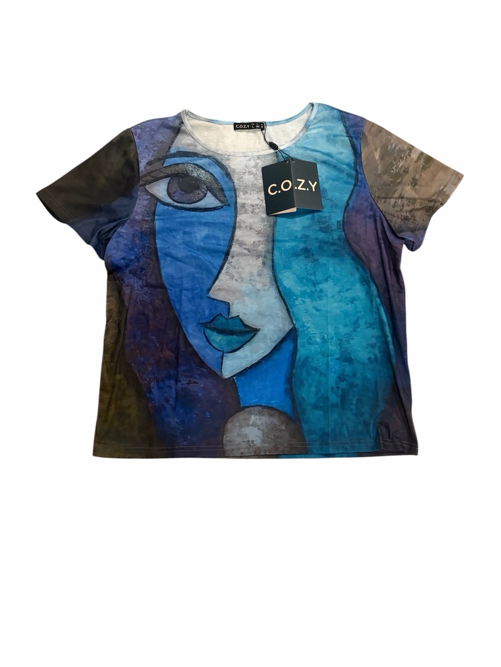 C.O.Z.Y Blue Abstract Face Short Sleeve Tee